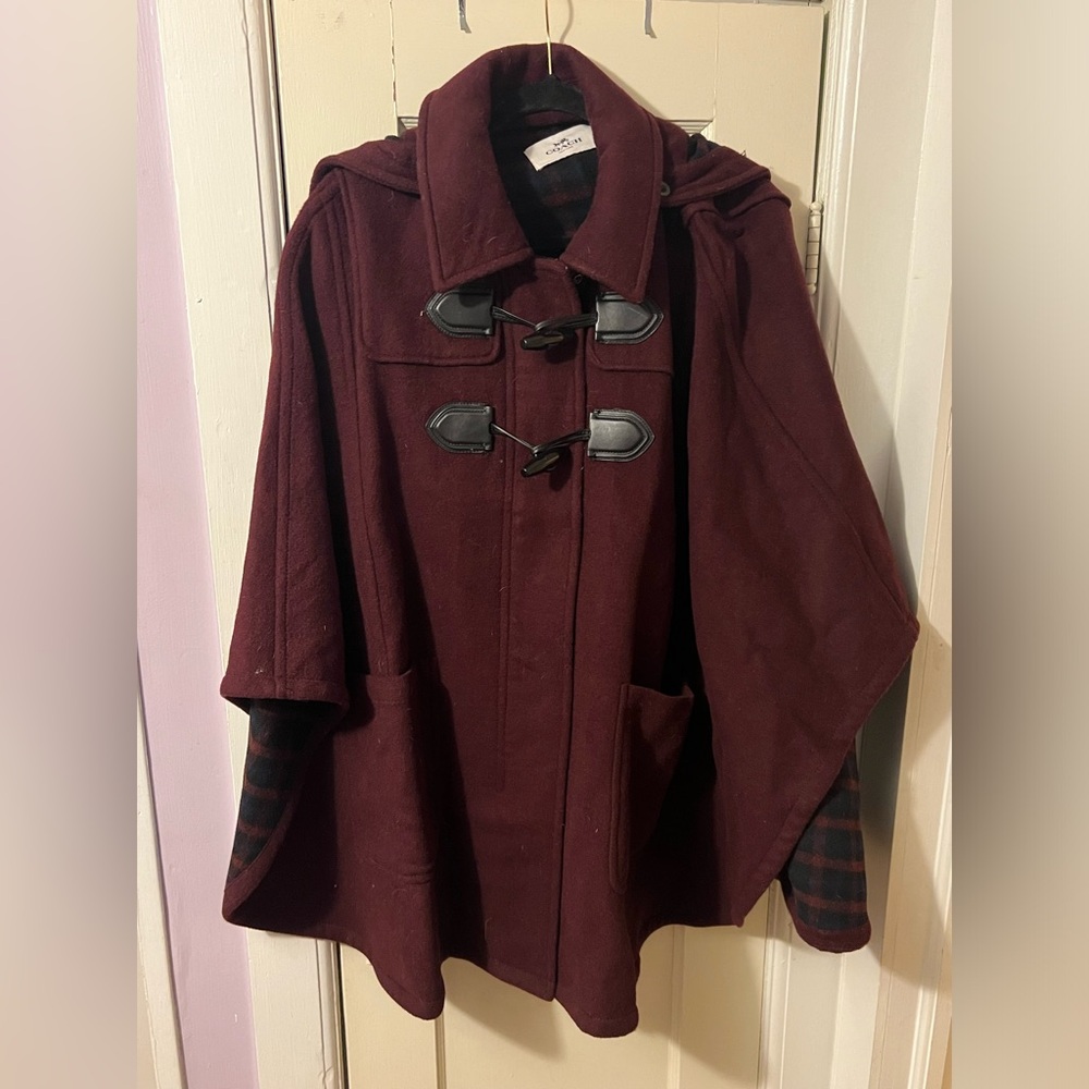 Coach duffel, cape, burgundy, M/L - (I like to wear a 2X normally and it fits )